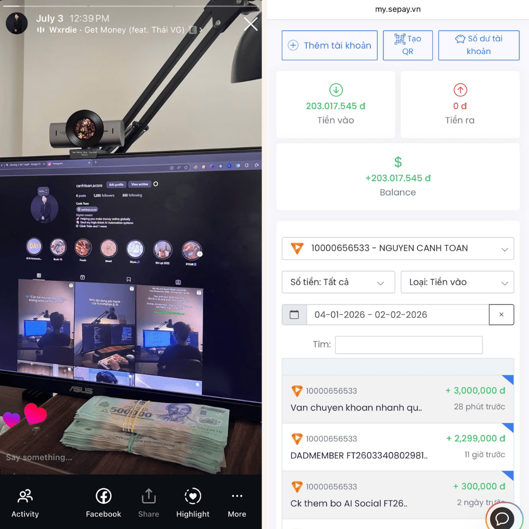 Proof thu nhập thực tế sau khi áp dụng AI Agent Business